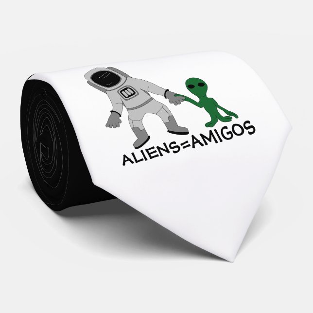 Aliens = Amigos, Astronaut & Extraterrestrial Neck Tie (Rolled)