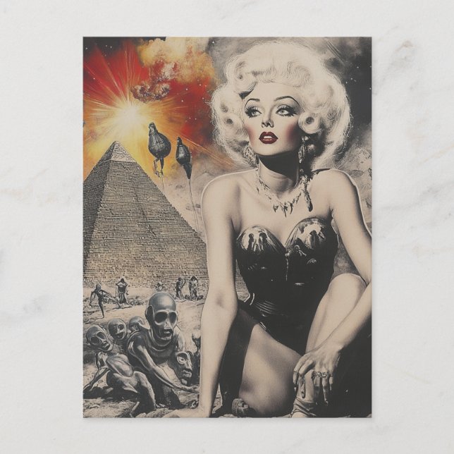 Aliens and a Pinup Lady at the pyramid Postcard (Front)