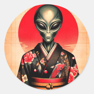 Aliens and Dawn in Japan Classic Round Sticker