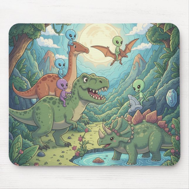 Aliens and Dinosaurs Adventure Mouse Pad (Front)