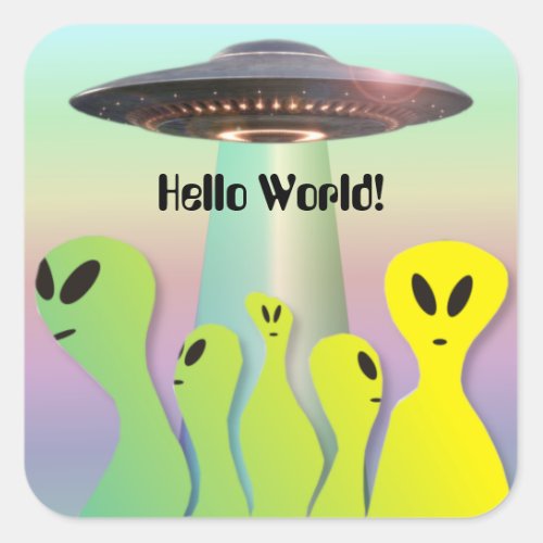 Aliens and Flying Saucer Fun  Square Sticker