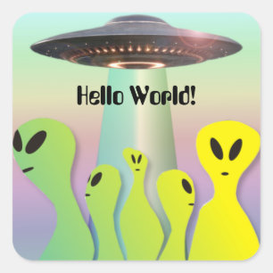 Aliens and Flying Saucer Fun Square Sticker