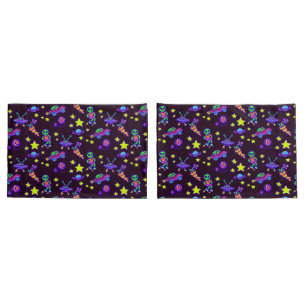 Aliens And Stars In Outer Space Print Kids Pillow Case