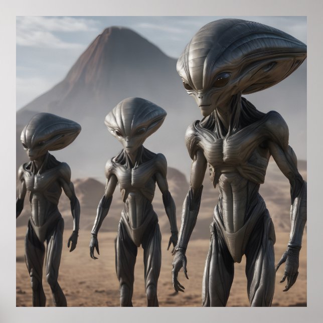 Aliens and Volcano Poster (Front)