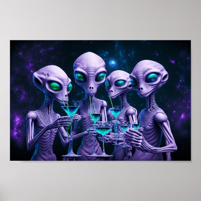 Aliens are drinking cocktails poster (Front)