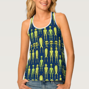 Aliens are here. Retro pattern DBlue BG Tank Top