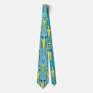 Aliens are here. Retro pattern L Blue BG Neck Tie