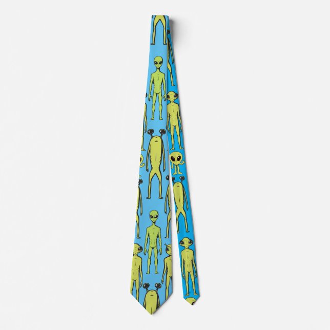 Aliens are here. Retro pattern L Blue BG Neck Tie (Front)