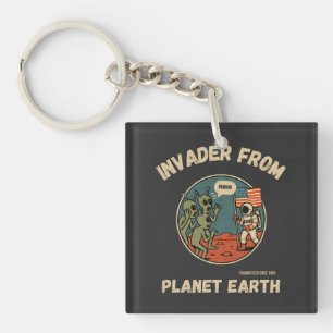 Aliens & Astronaut in Space Funny Design  Keychain