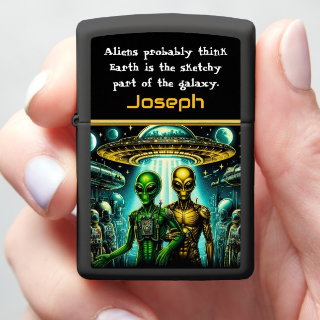 Aliens at Area 51 Night Sky Zippo Lighter (In Hand)