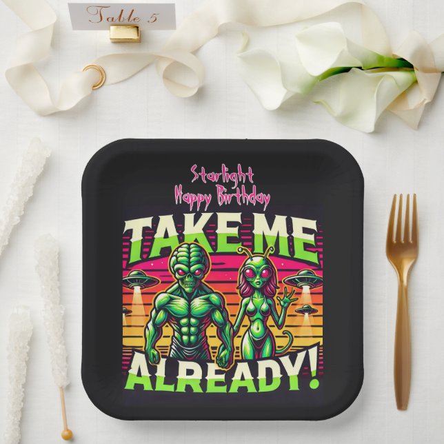 Aliens Await in Cosmic Design! Paper Plates (Wedding)