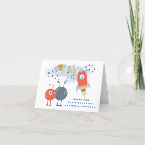 Aliens Birthday Thank You Recipient name Card
