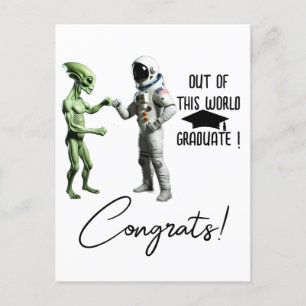 Aliens Bumping Fists Out of the world Graduation Postcard