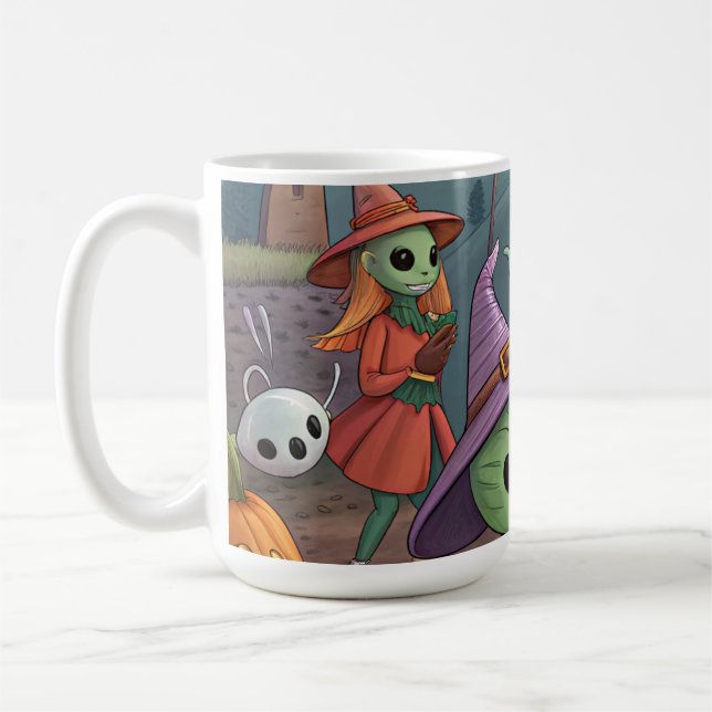 Aliens Celebrate Halloween on Earth – Cosmic Costu Coffee Mug (Left)