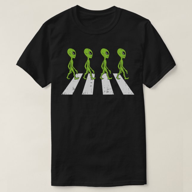 Aliens Crossing Road Funny Crosswalk Pun Space Lov T-Shirt (Design Front)