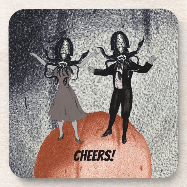 Aliens dance celebration beverage coaster (Front)