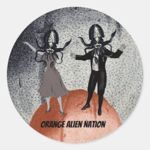 Aliens dance celebration classic round sticker