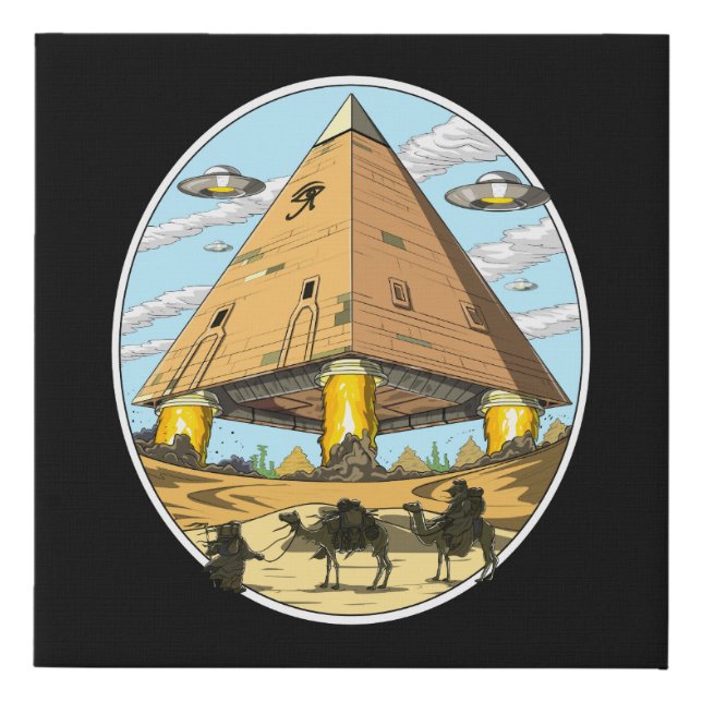 Aliens Egyptian Pyramids UFO Conspiracy Annunaki Faux Canvas Print (Front)