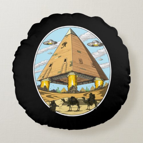 Aliens Egyptian Pyramids UFO Conspiracy Annunaki Round Pillow