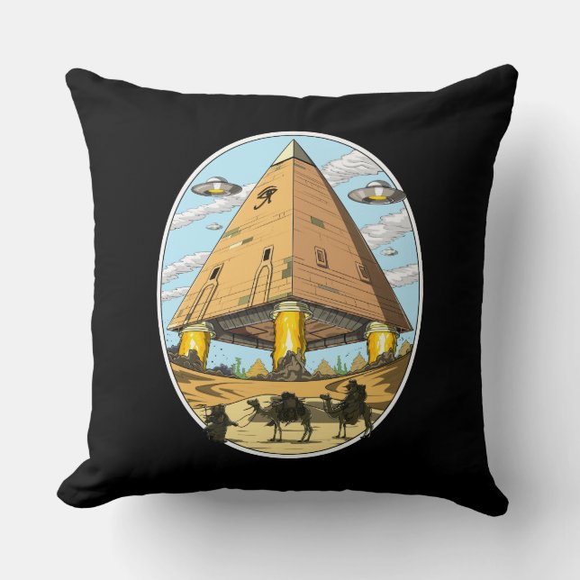 Aliens Egyptian Pyramids UFO Conspiracy Annunaki Throw Pillow (Front)