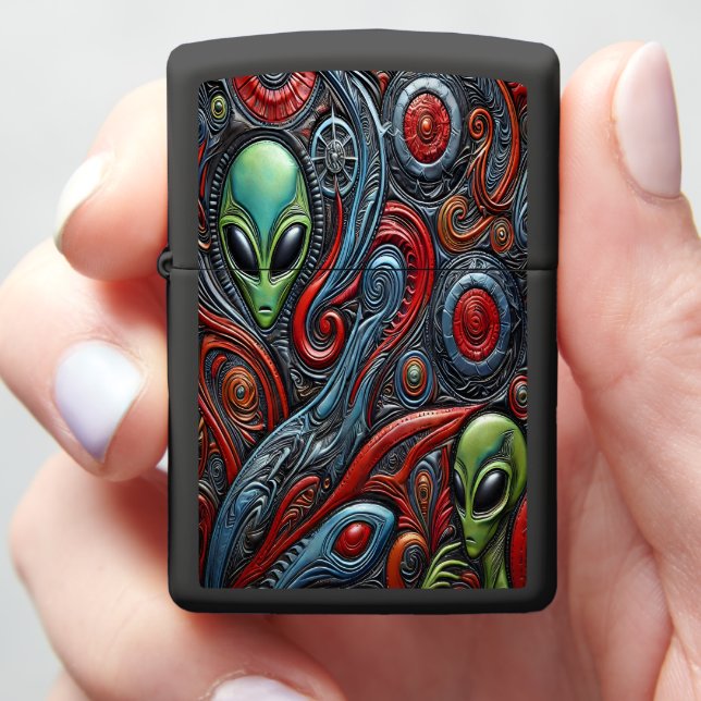 Aliens Engulfed in Cosmic Energy Zippo Lighter (In Hand)