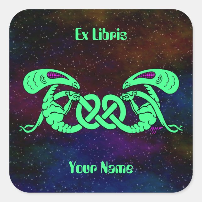 Aliens Entwined (Aliens and Celtic Knot) Bookplate (Front)
