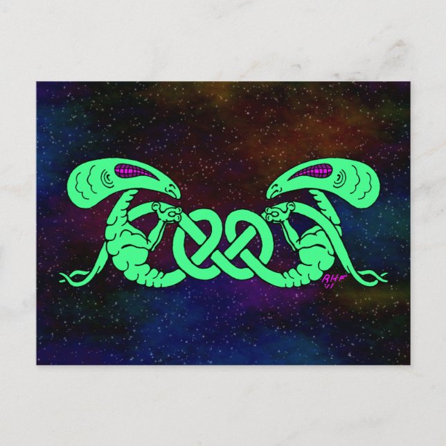 Aliens Entwined (Aliens and Celtic Knot) Postcard (Front)