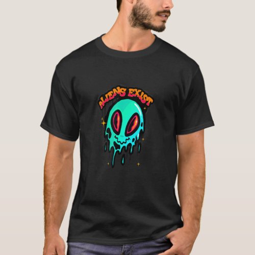 Aliens Exist Melting Ancient Alien Face Space UFO  T_Shirt