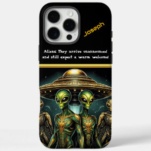 Aliens Gather by Golden Spaceship at Area 51 iPhone 16 Pro Max Case