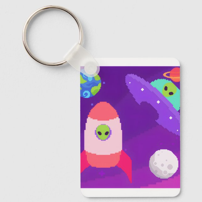 aliens in outer space keychain (Front)
