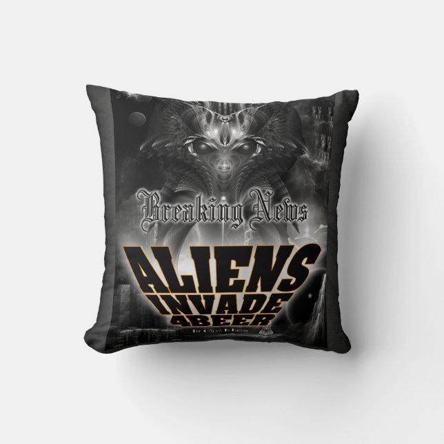 Aliens Invade 4 Beer Galaxy Attack Throw Pillow (Front)