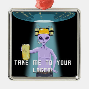Aliens Love Beer Too! Metal Ornament