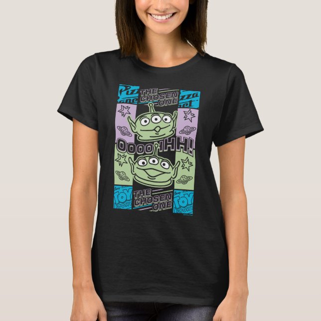 Aliens Neon Pizza Planet Collage T-Shirt (Front)