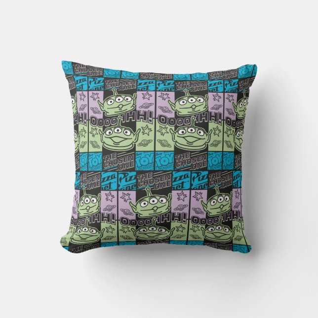 Aliens Neon Pizza Planet Collage Throw Pillow (Front)