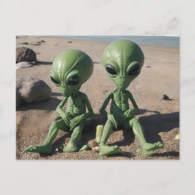 aliens on beach postcard (Front)