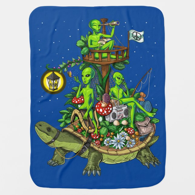Aliens Riding Turtle Baby Blanket (Front)