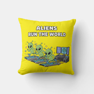 Aliens Run the World Throw Pillow