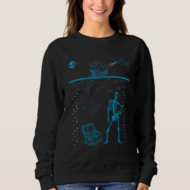 Aliens Shark Sketeton Pirates   Cool Graphic Sweatshirt (Front)