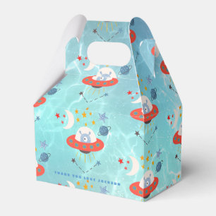 Aliens Space Pattern Thank You Favor Teal Birthday Boxes