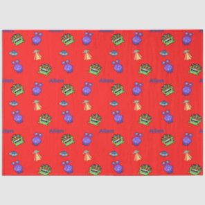 Aliens spacecraft with text pattern on red tissue paper