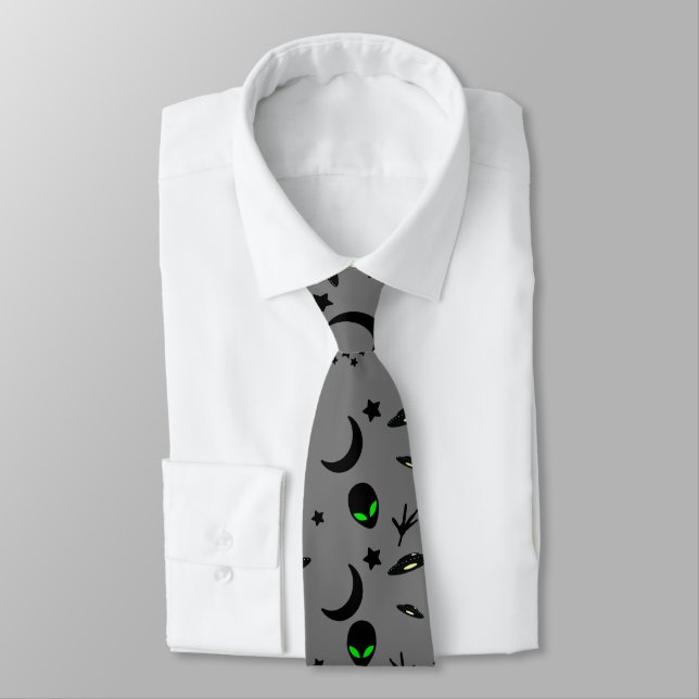 Aliens, Stars and Spaceships Neck Tie (Tied)