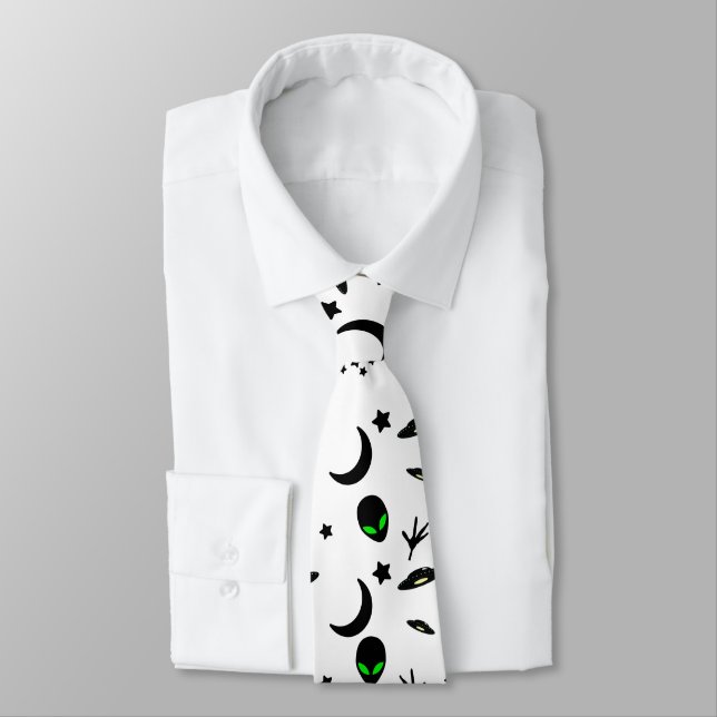 Aliens, Stars and Spaceships Neck Tie (Tied)