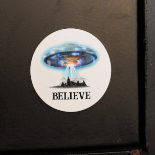 Aliens UFO Believe Classic Round Sticker