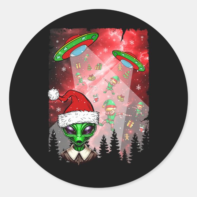Aliens Unidentified Flying Object Christmas Elf Lo Classic Round Sticker (Front)