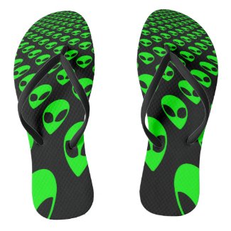 Aliens! We are watching you! Black and green color Flip Flops