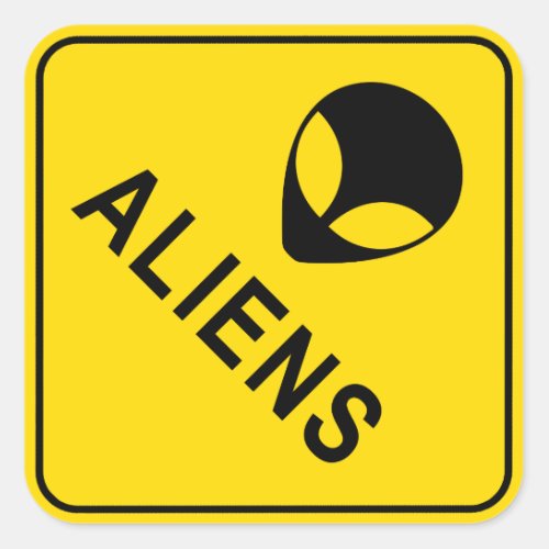 Aliens Yellow Diamond Warning Sign Square Sticker