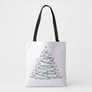 Aligator Christmas Tree Funny Crocodile Florida  Tote Bag