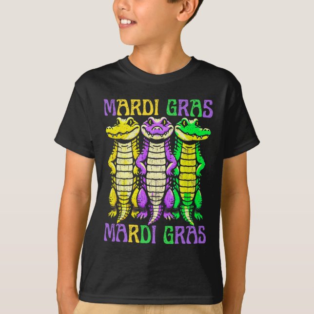 Aligator Crocodiles Louisiana Mardi Gras Carnival  T-Shirt (Front)