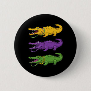 Aligator Crocodiles Louisiana Mardi Gras Women Men Button