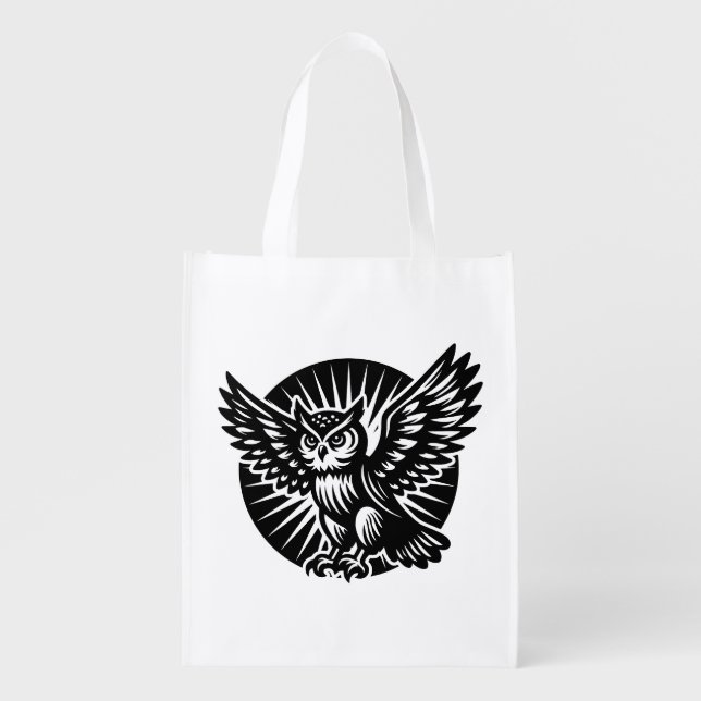 Alighting Owl in a Rayed Circle Grocery Bag (Front)